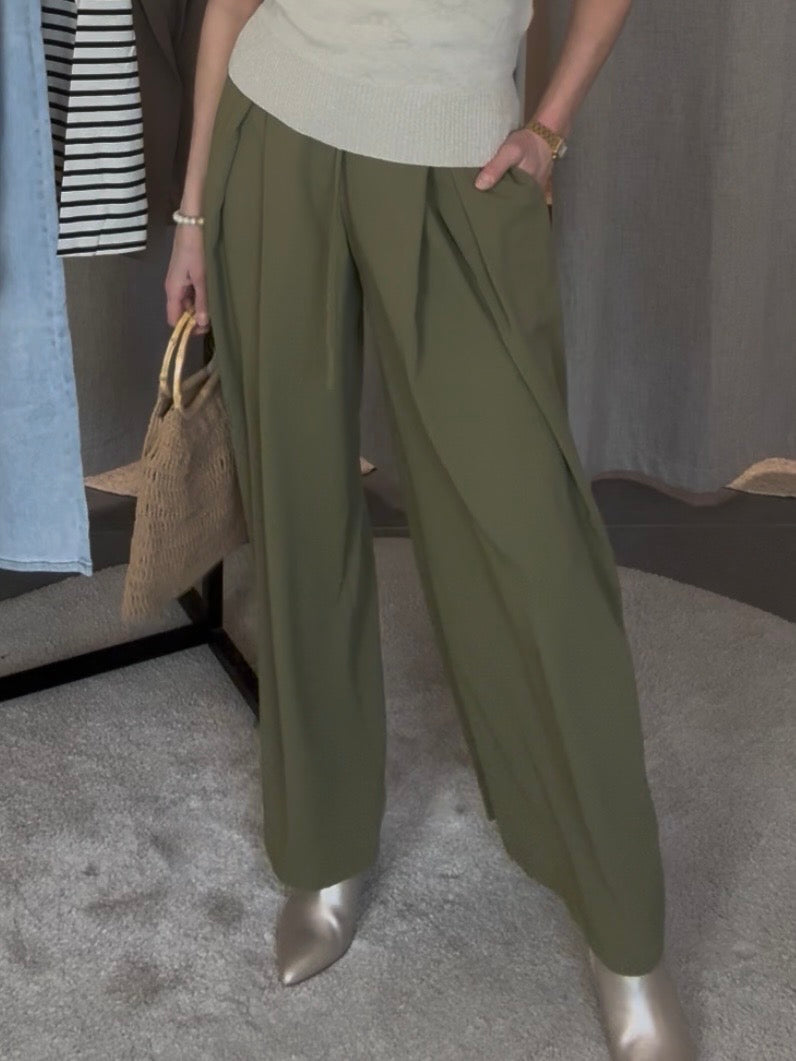 Bisous Project pantalon bandplooi army green