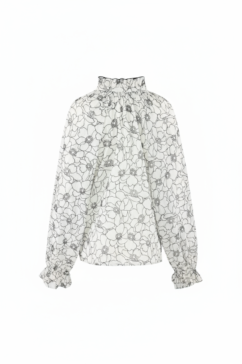 C&S blouse Lies wool white/black