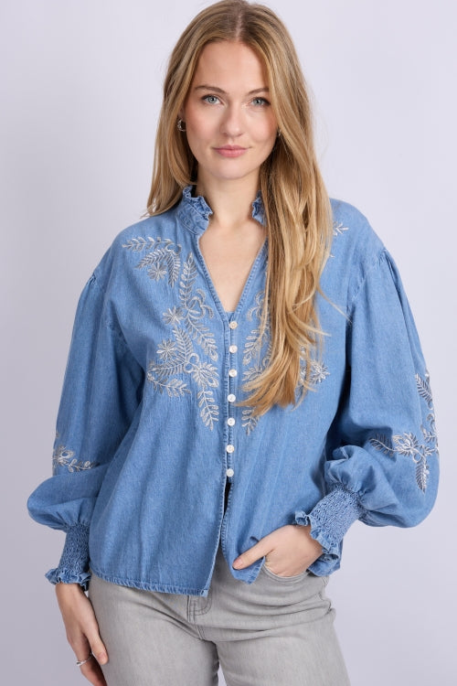 C&S blouse Liora denim mid blue