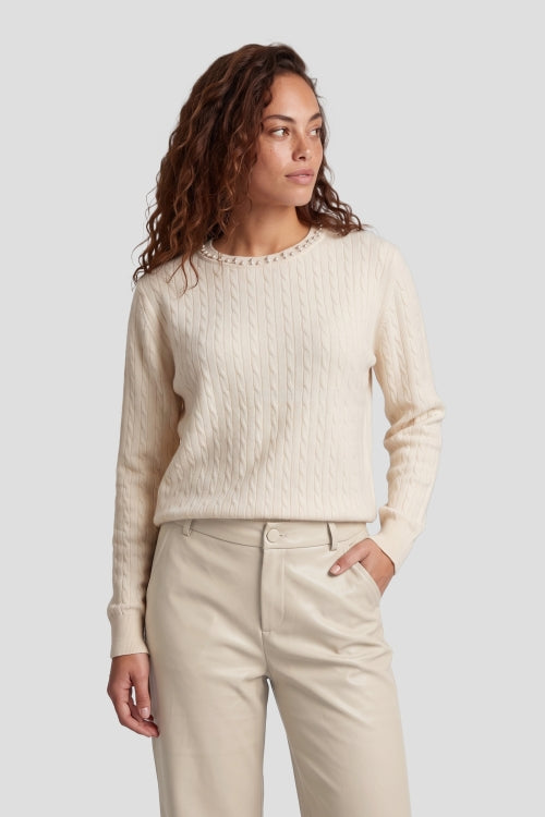CS The Label wollen trui met ronde hals, lange mouwen en kabelbrei (wit)