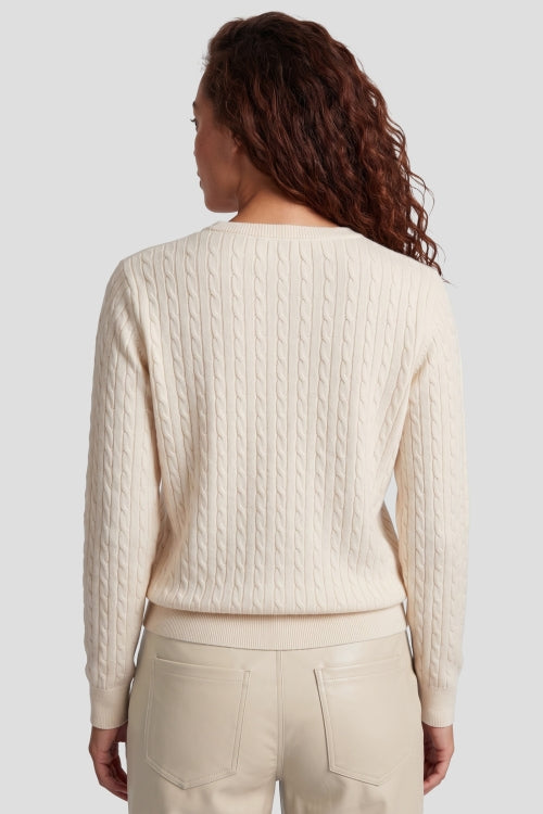 CS The Label wollen trui met kabelbrei op de rug, ronde hals en lange mouwen (wit)