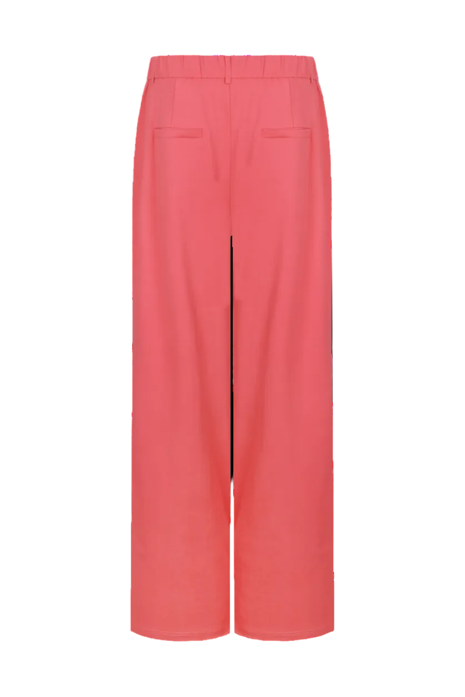 koraalroze broek met wijde pijpen en achterpand met tailleband