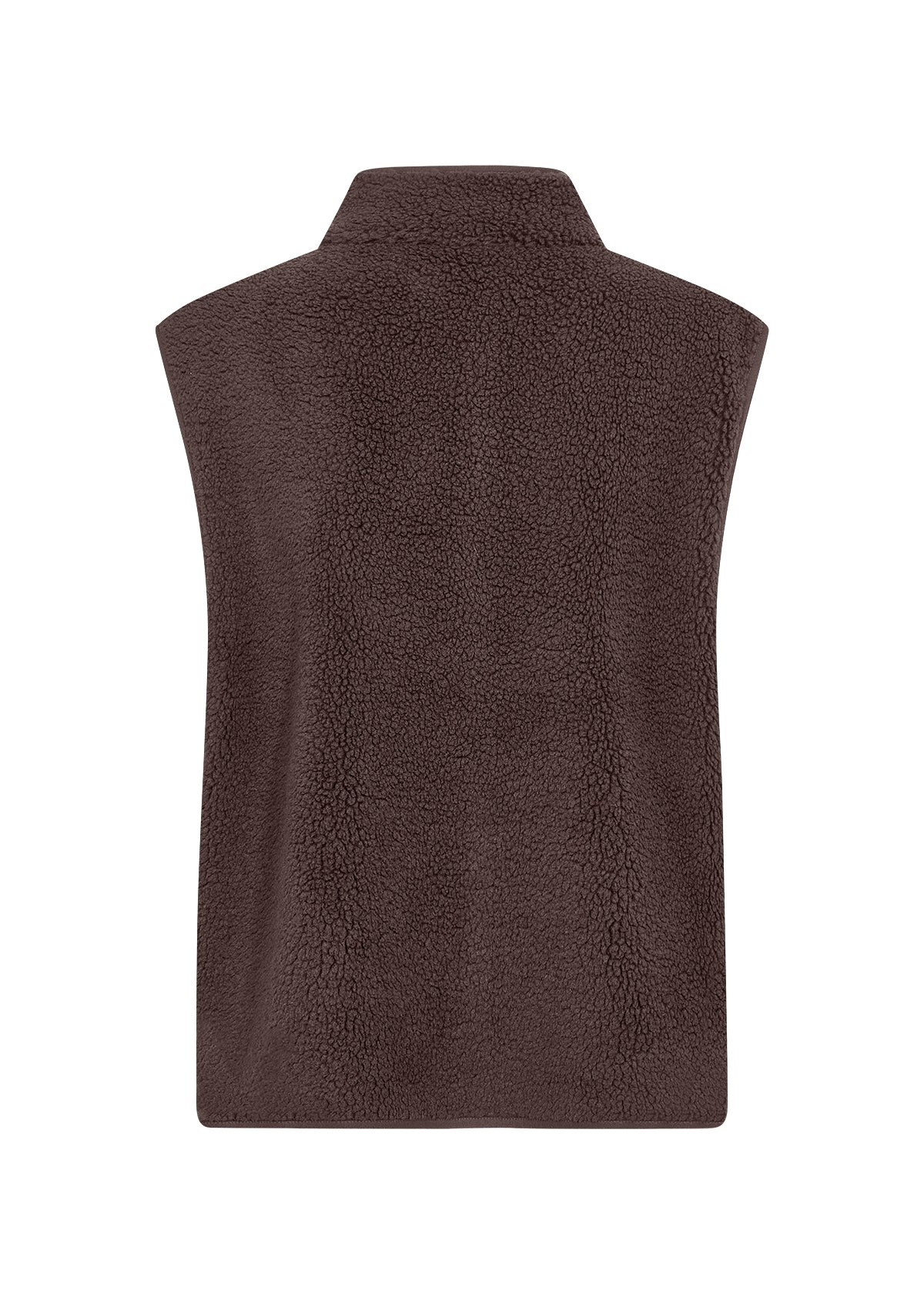 Bruin mouwloos fleece vest met hoge kraag