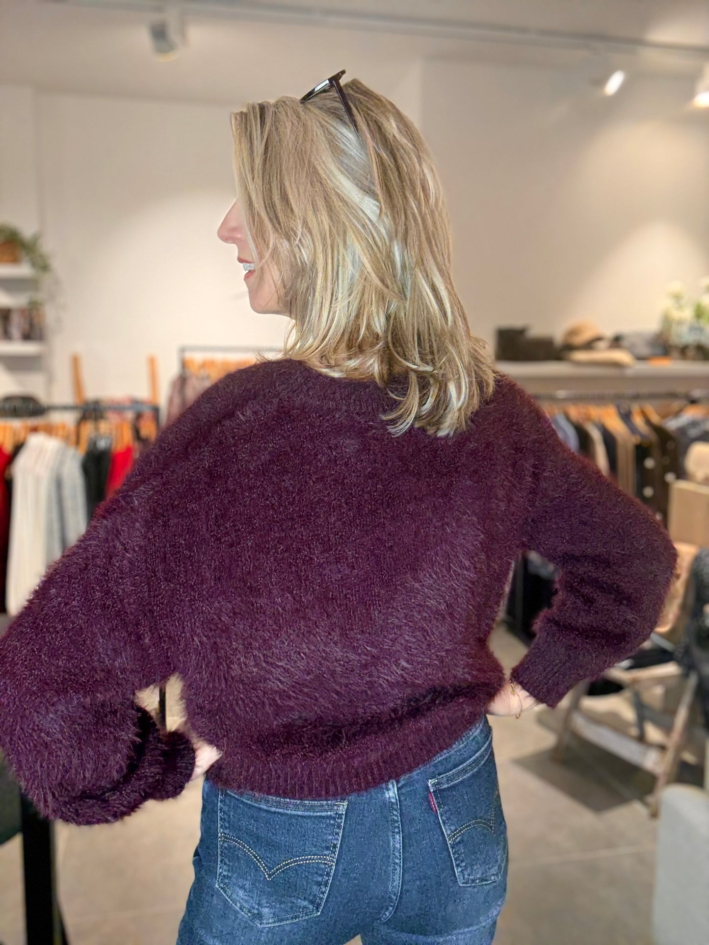 Exquiss's trui fluffy bordeaux