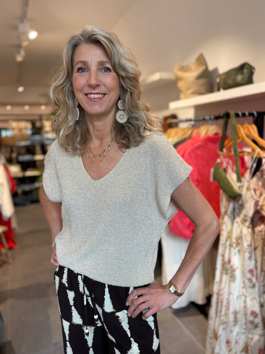 EF top V-hals glitter zand