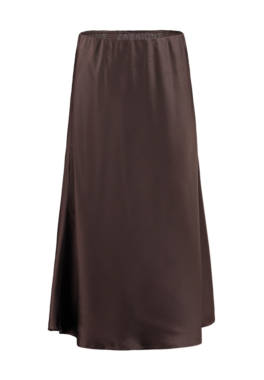 Bruine midi-rok met elastische tailleband en soepele stof