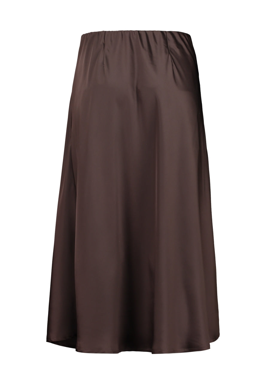 Bruine midi-rok met geplooide look en elastische tailleband
