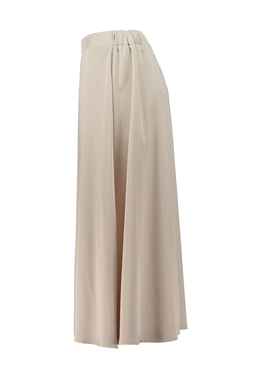 Beige lange rok met elastische tailleband en verticale naden voor een vallende look