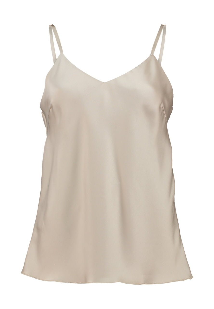 Beige top met spaghettibandjes en V-hals, gladde stof