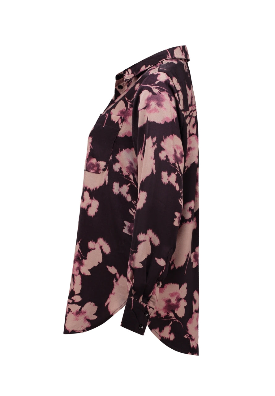 HL Carlotta blouse met bloemenprint en lange mouwen, zijkant met knoopsluiting