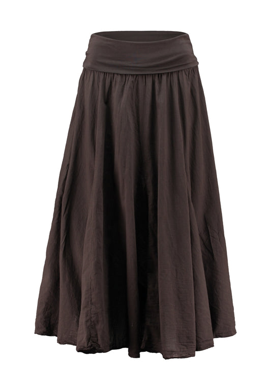 HL rok Jolana espresso bruin, elastische taille, wijdvallende plooien