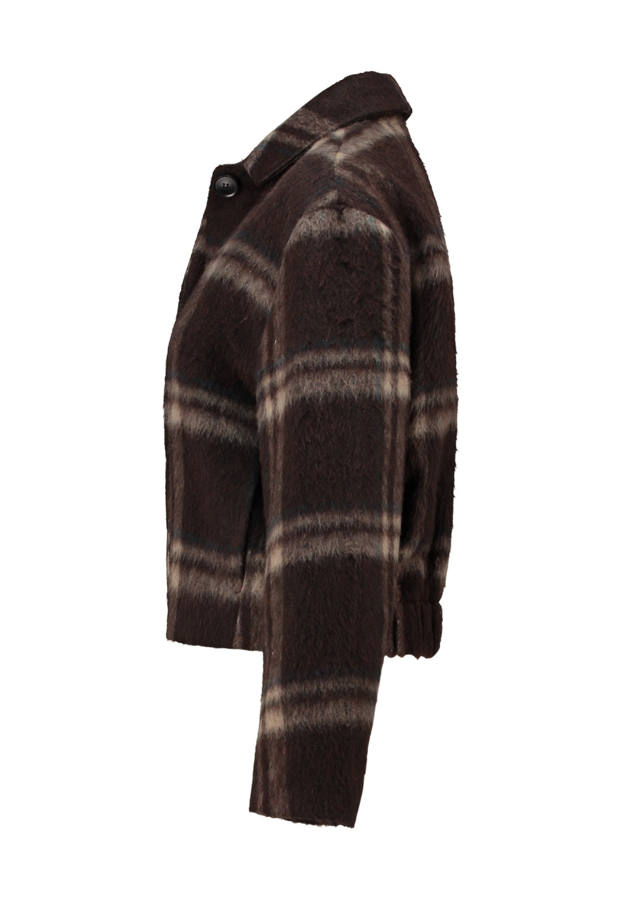 Geruit jack (zijaanzicht) met knoopsluiting en lange mouwen, bruin-beige