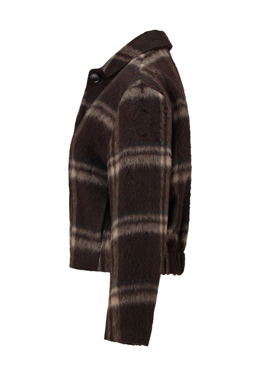 Geruit jack (zijaanzicht) met knoopsluiting en lange mouwen, bruin-beige