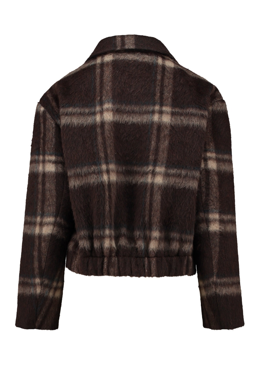 Geruit jack met hoge kraag en korte pasvorm, bruin-beige ruiten