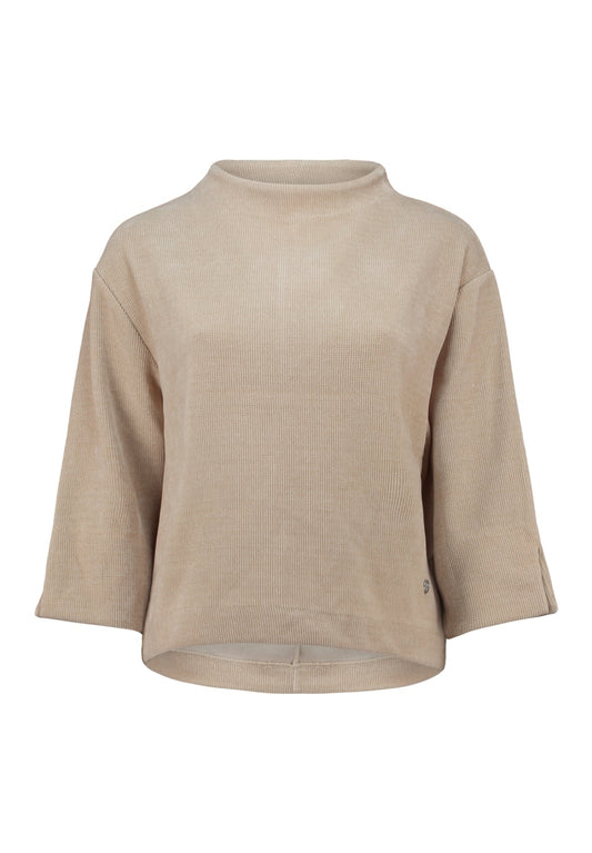 Beige trui met ronde hals en halflange mouwen