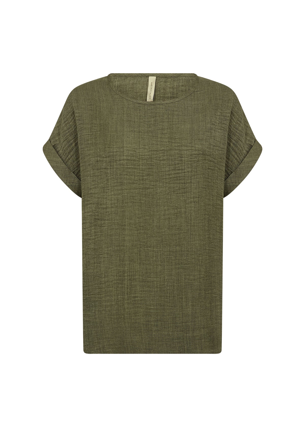 Soyaconcept top Charissa 4 olijfgroene top met ronde hals en korte mouwen, plat