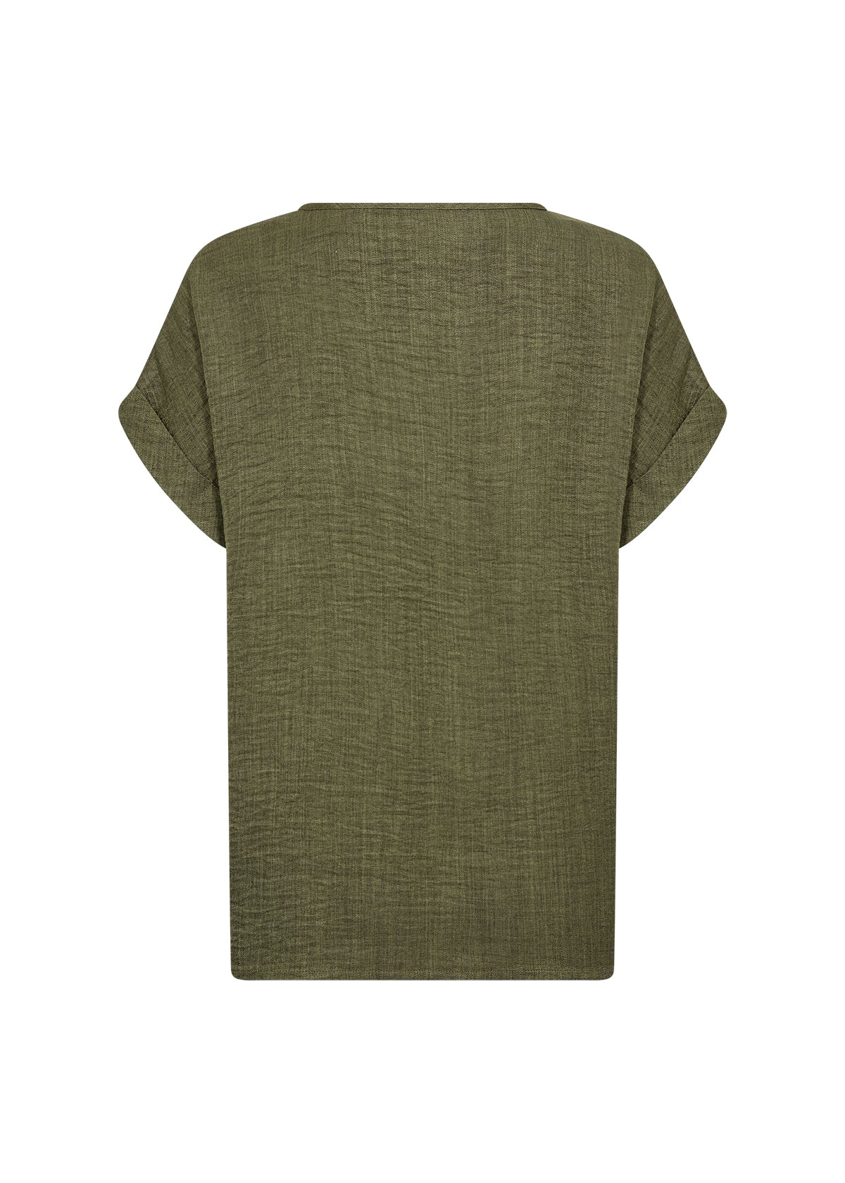 Soyaconcept top Charissa 4 olijfgroene top met ronde hals en korte mouwen, achterzijde plat