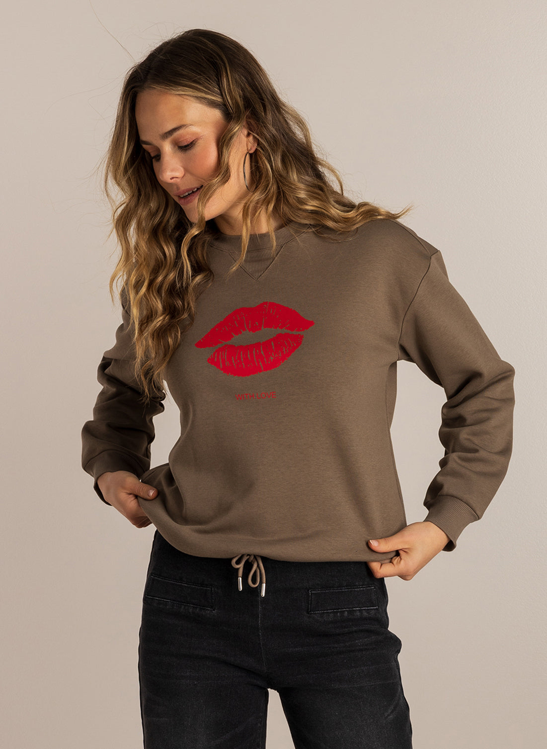 Ivy Beau sweater Shira taupe/rood