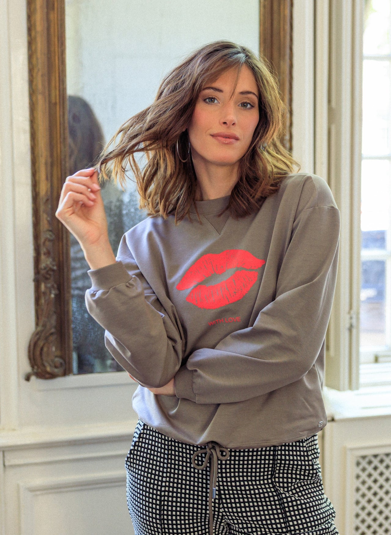 Ivy Beau sweater Shira taupe/rood