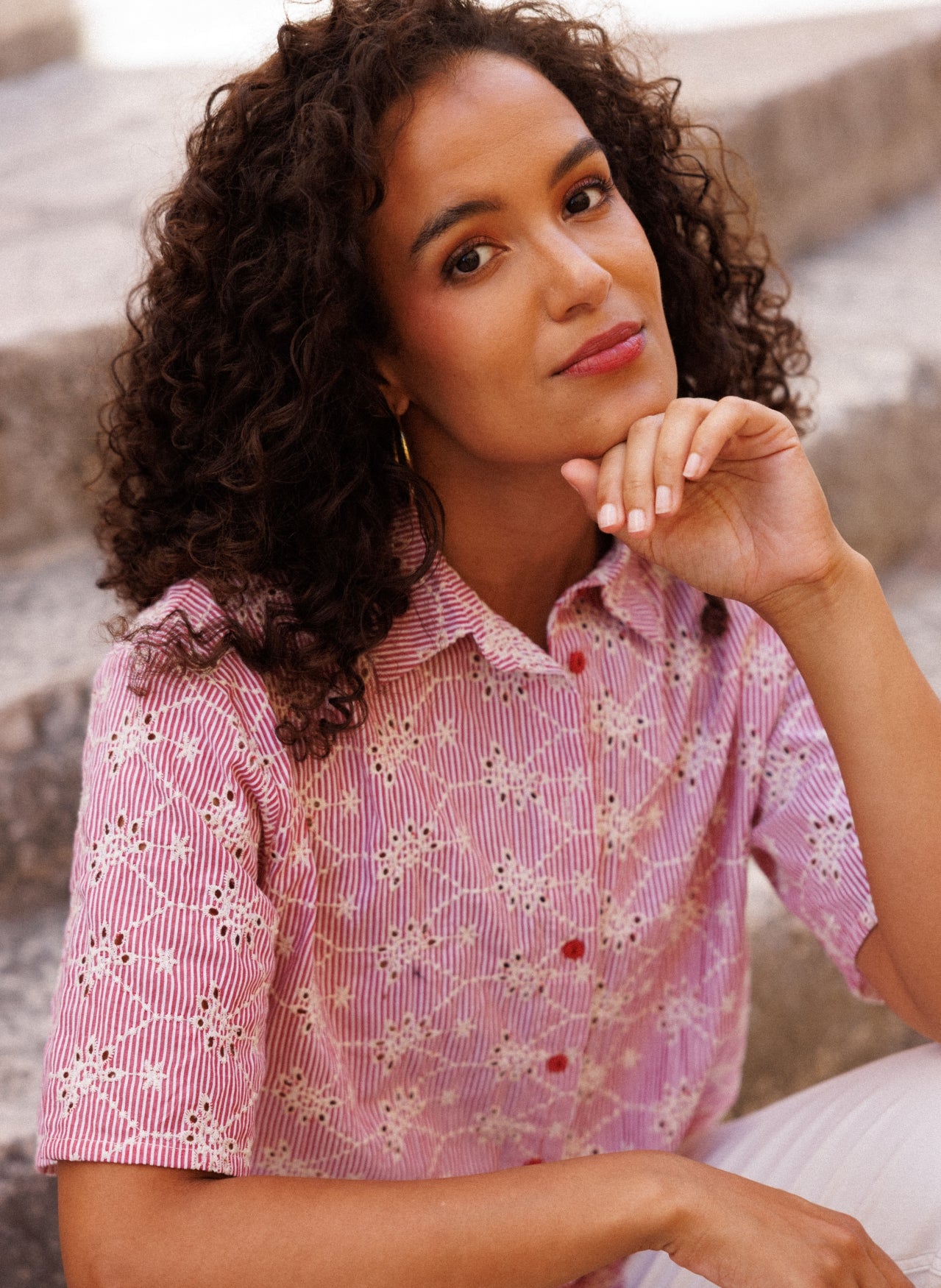Ivy Beau blouse Grada stone red/white
