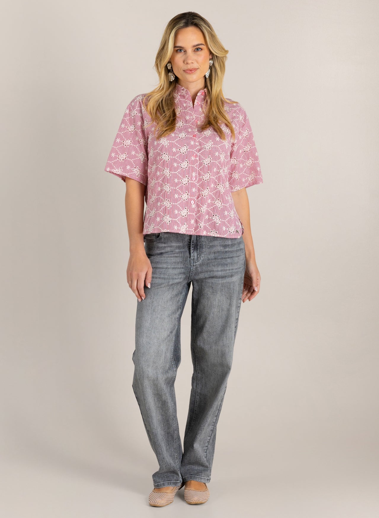 Ivy Beau blouse Grada stone red/white