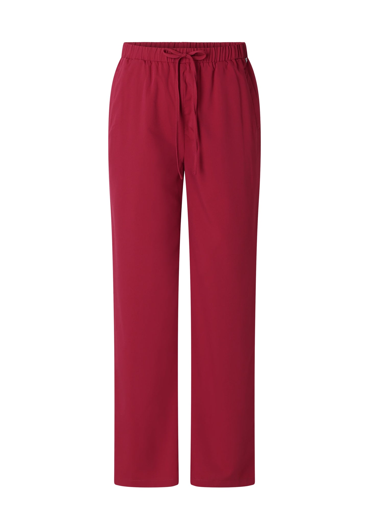 Rode wijde broek, elastische taille met trekkoord en brede, rechte zoom.