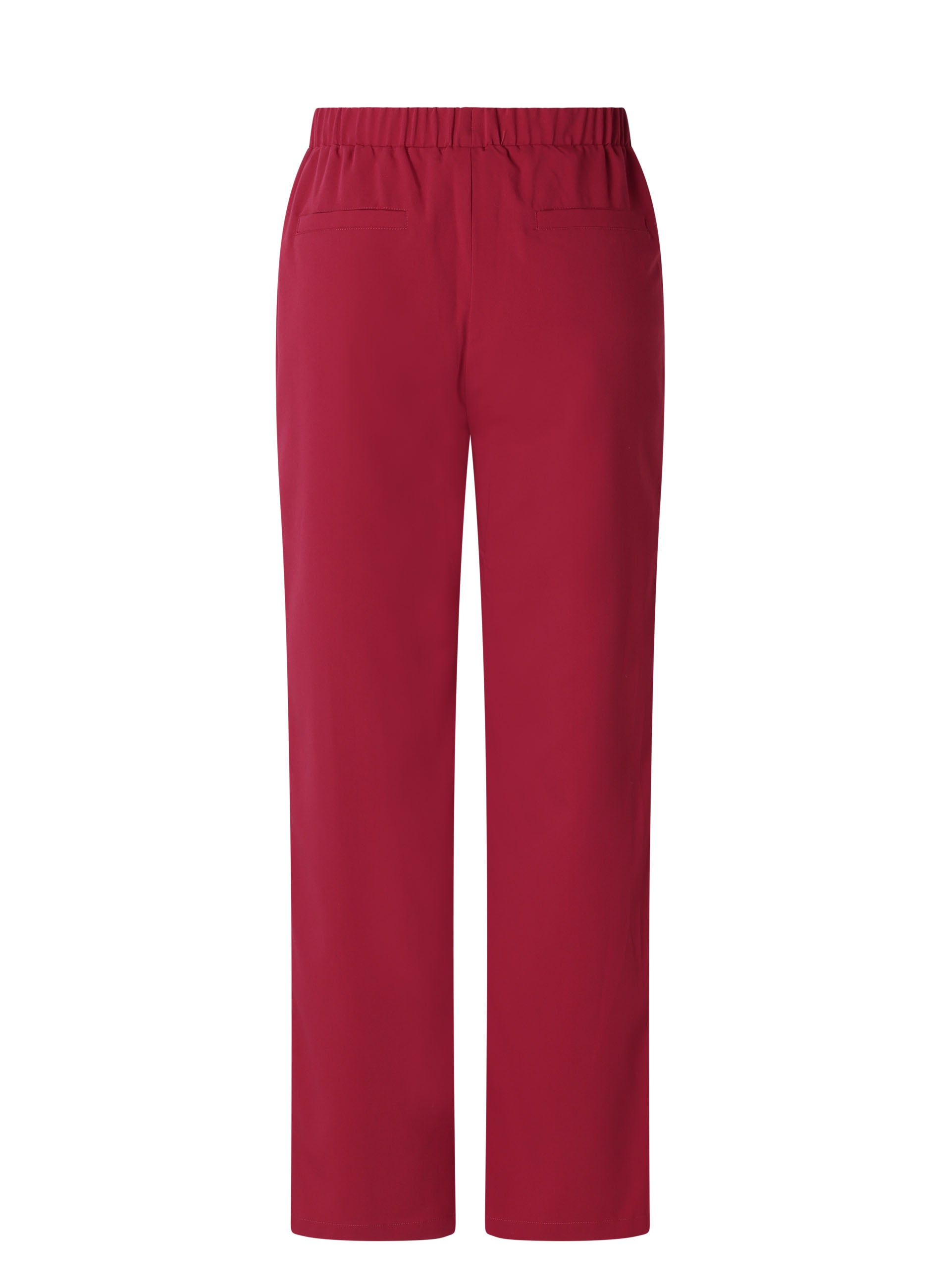 Rode wijde broek plat, elastische taille en brede, lange pijpen.