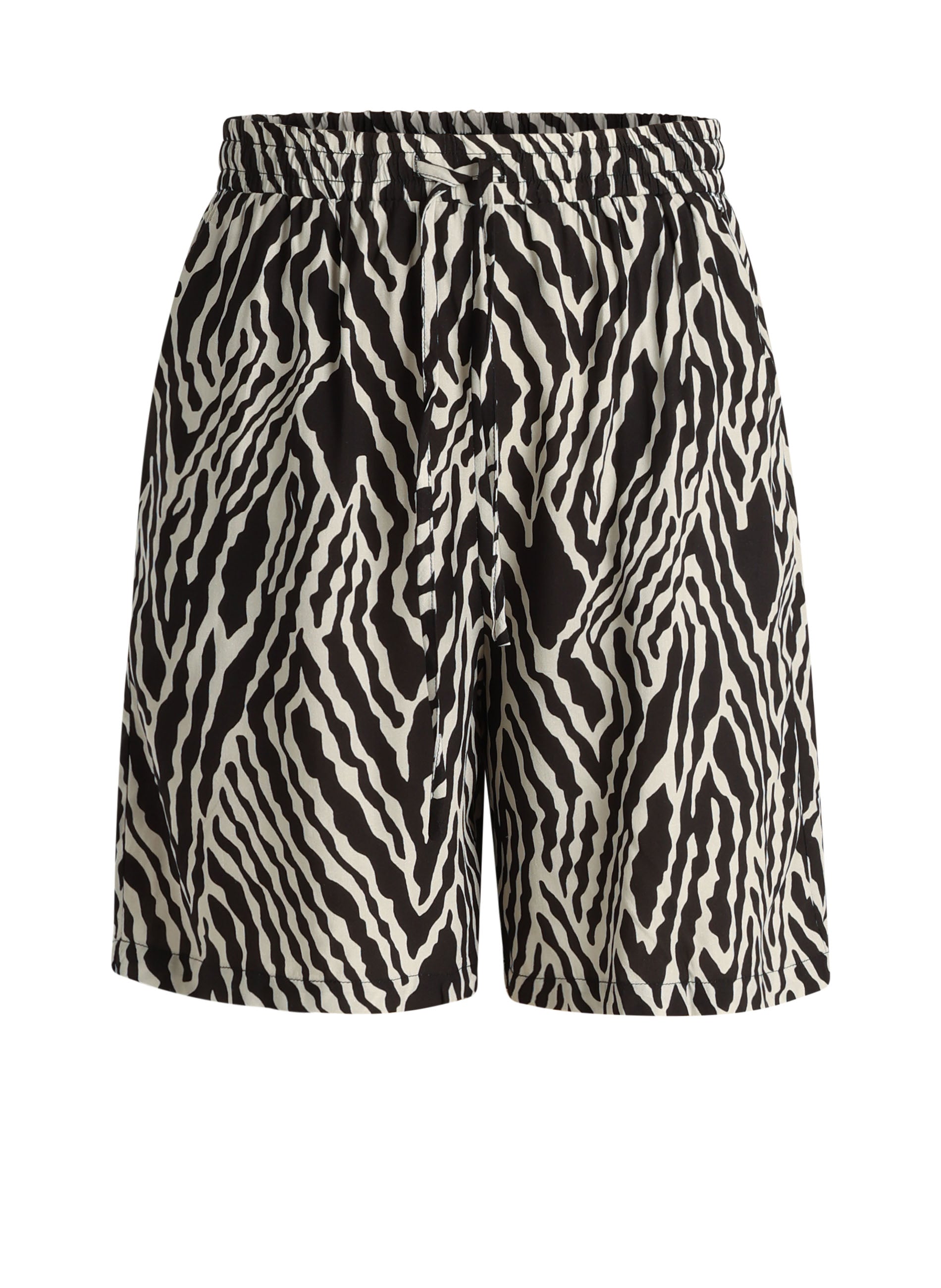 zebraprint short met elastische tailleband, zwart-wit, wijde pijpen