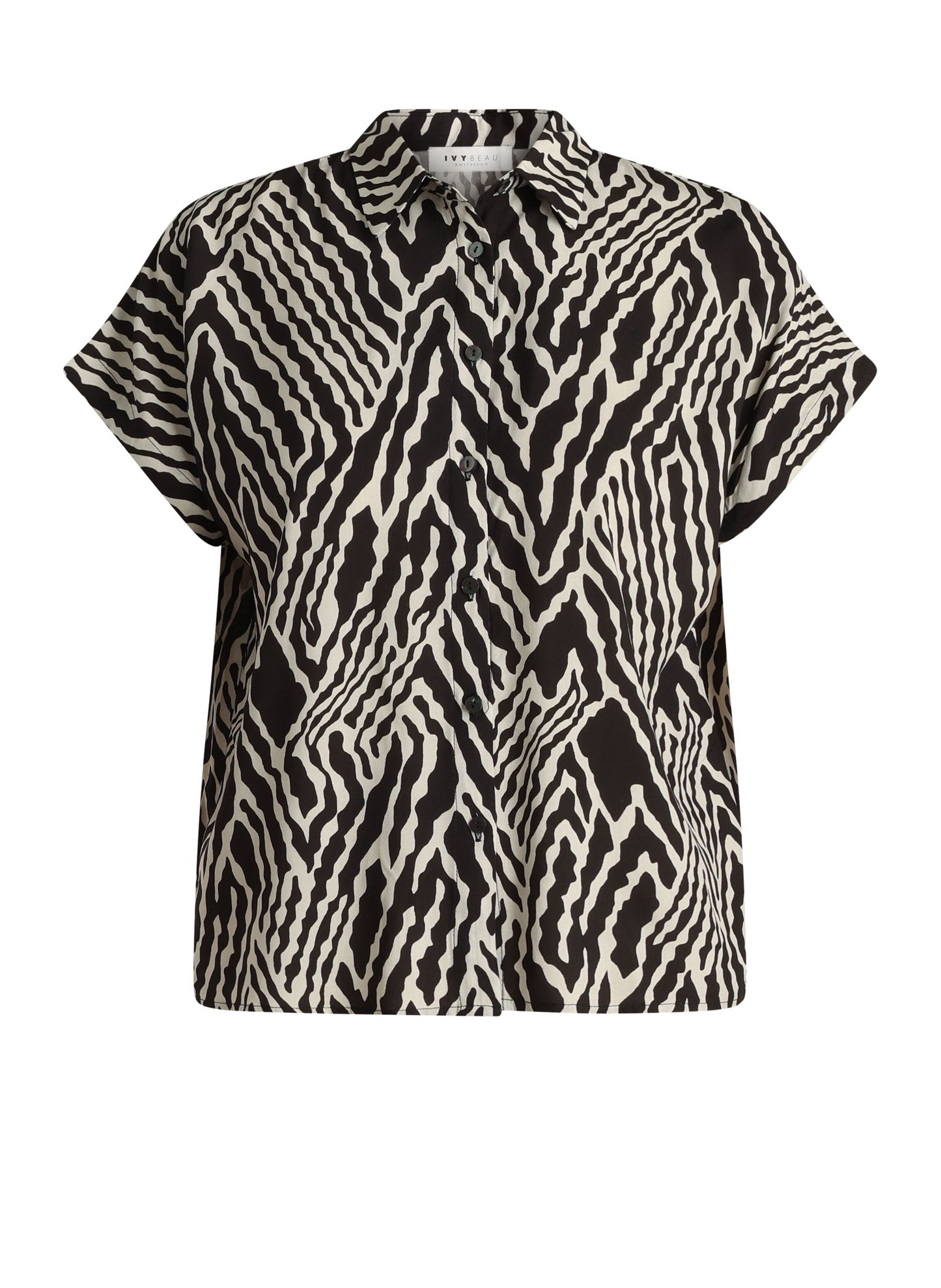 Blouse met zwart-witte zebraprint, V-hals en korte mouwen
