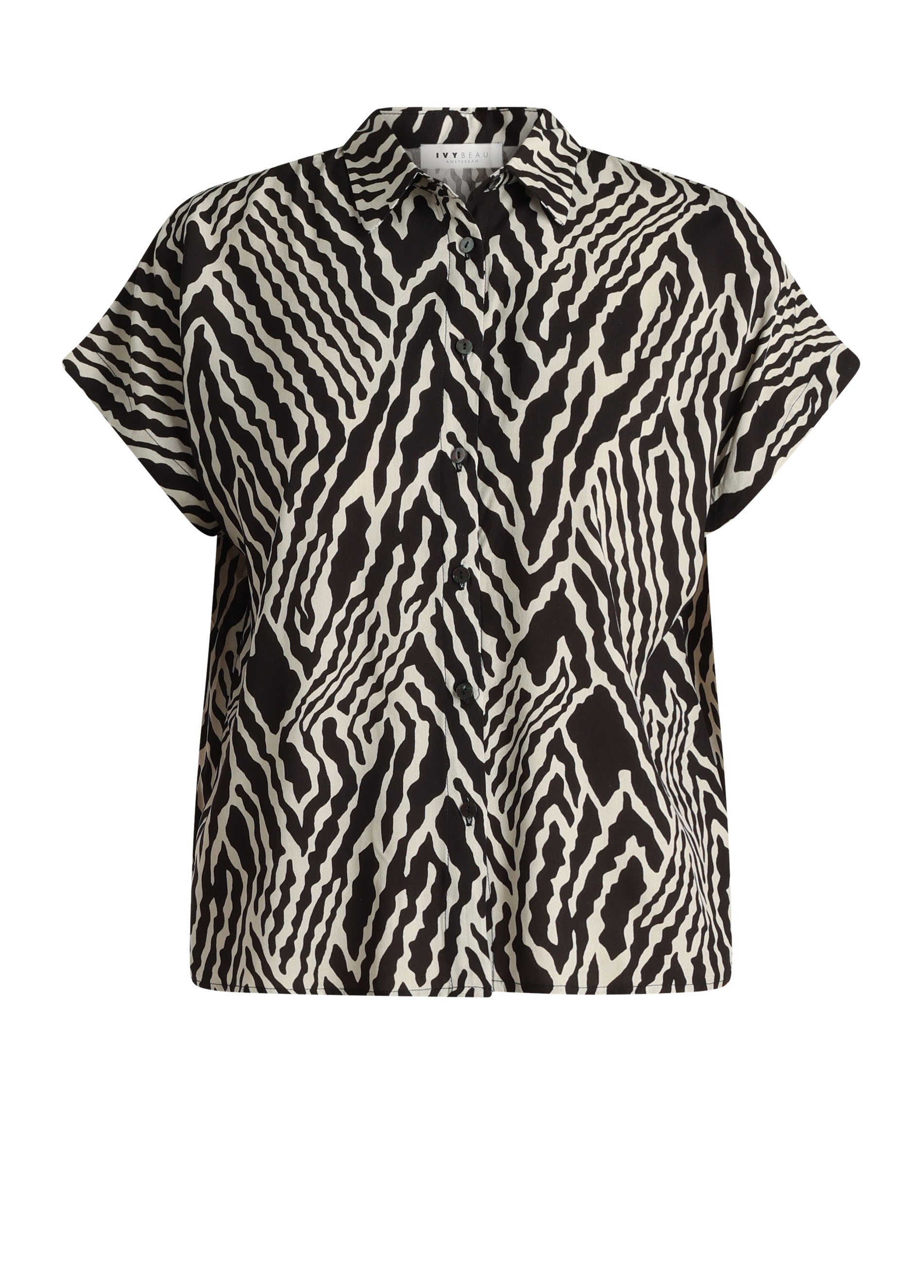 Blouse met zwart-witte zebraprint, V-hals en korte mouwen