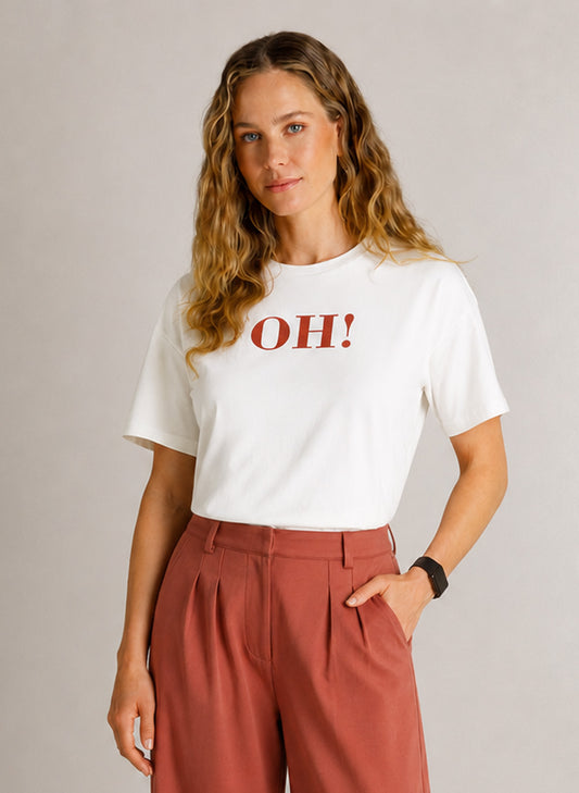 Ivy Beau dames T-shirt offwhite met rode OH!-print