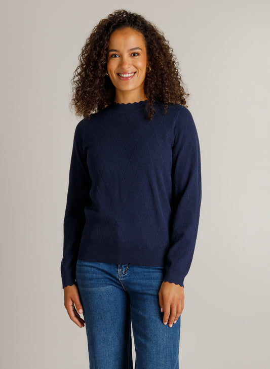 Ivy Beau trui Hiba donkerblauw met lange mouwen en ronde hals