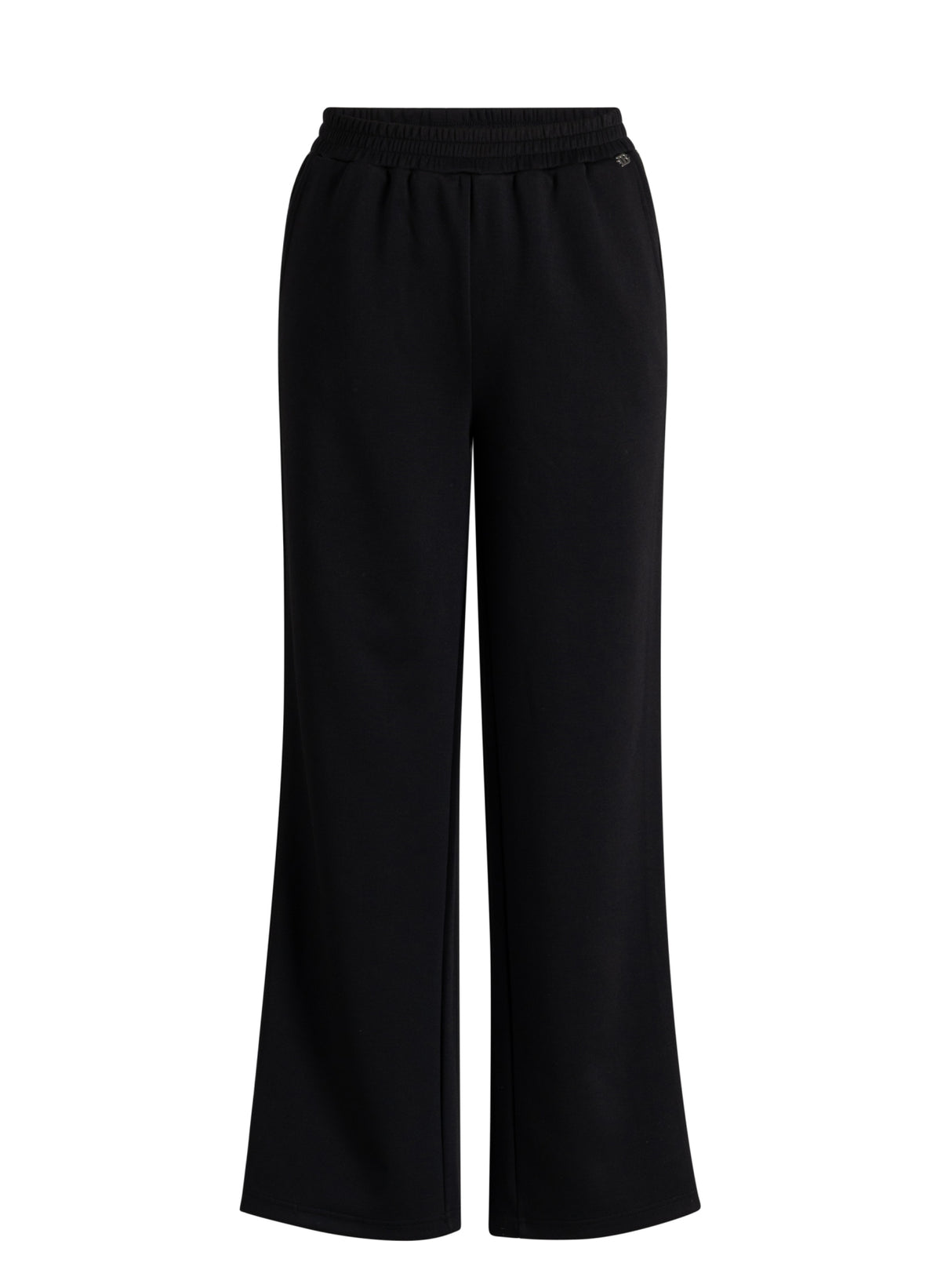 Zwarte wijde broek met elastische tailleband en lange, rechte pijpen