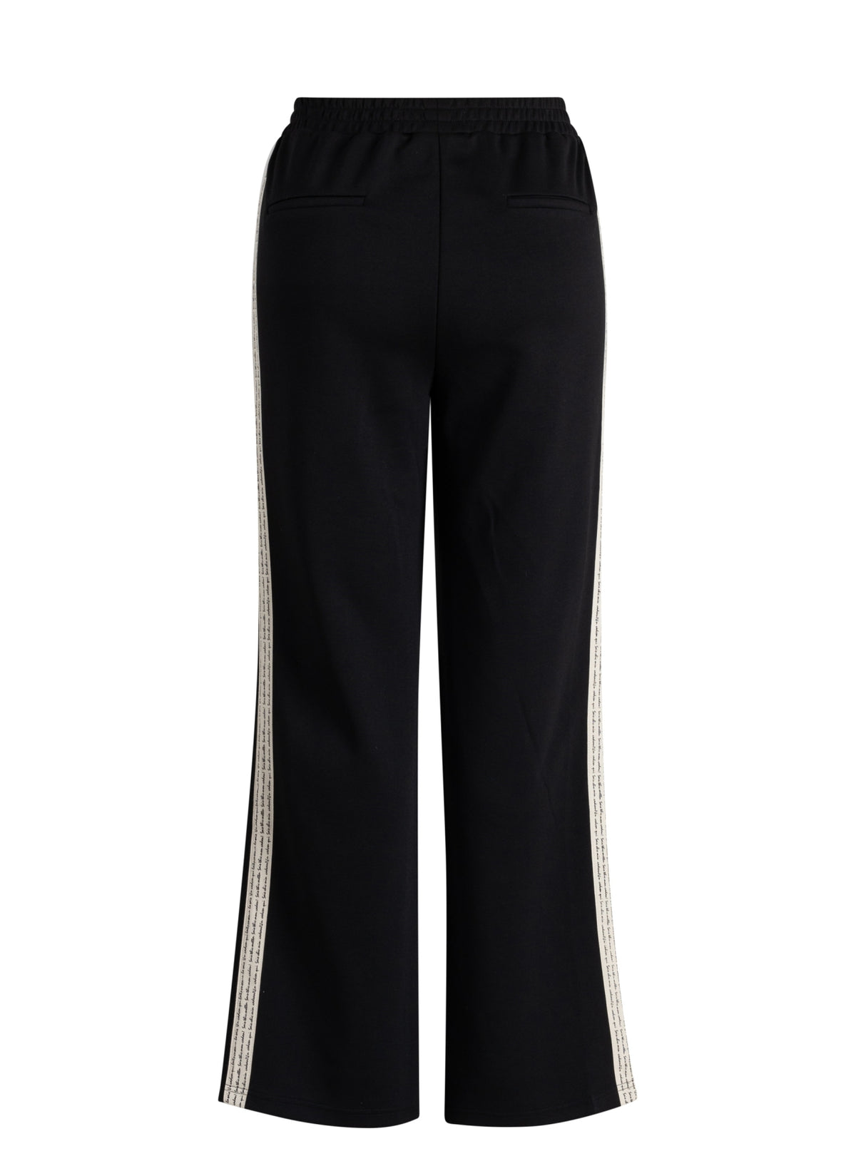 Zwarte wijde broek met elastische tailleband en contrasterende zijbies
