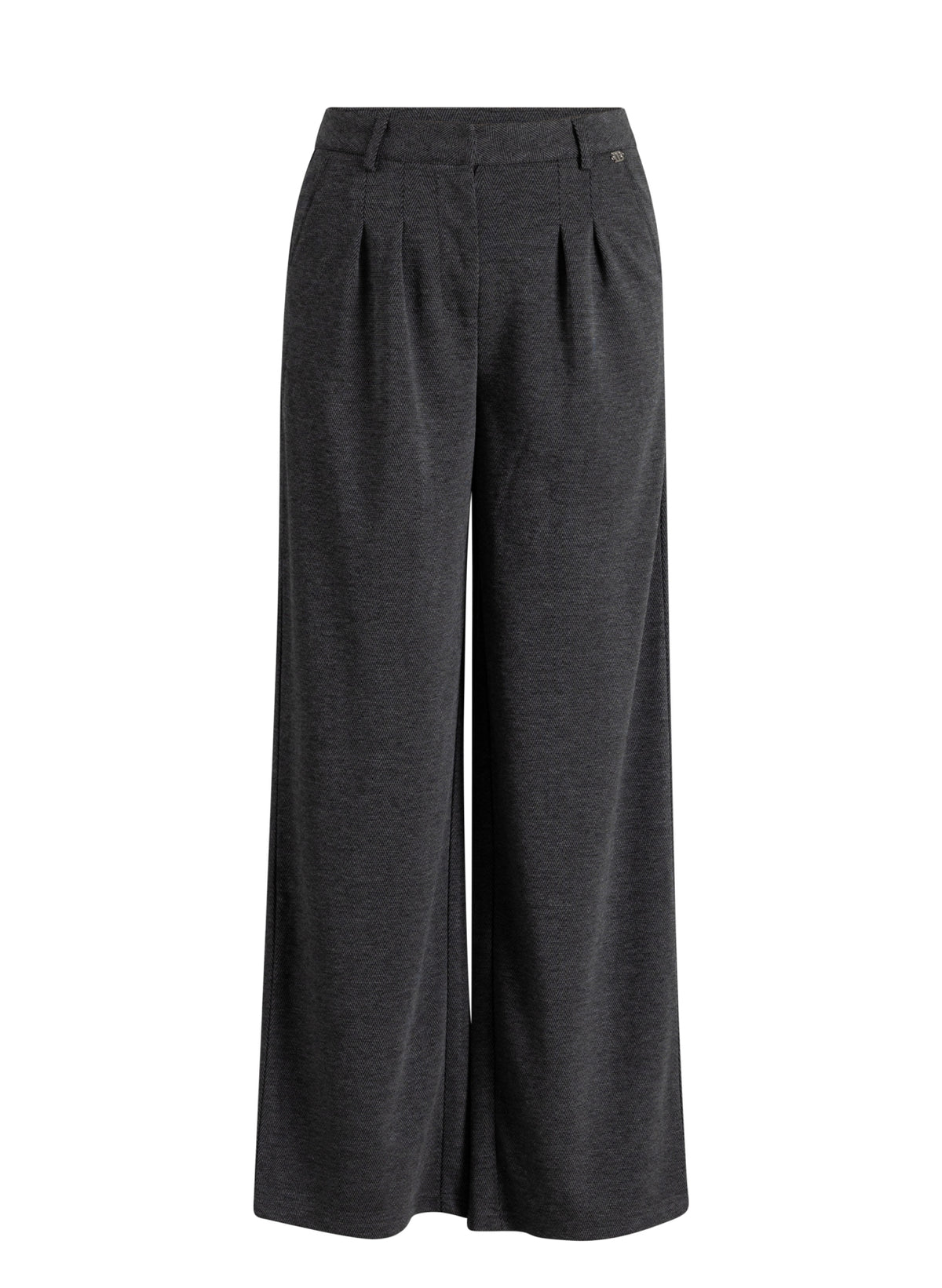 Donkeregrijze broek met hoge taille en wijde, rechte pijpen, knoopsluiting