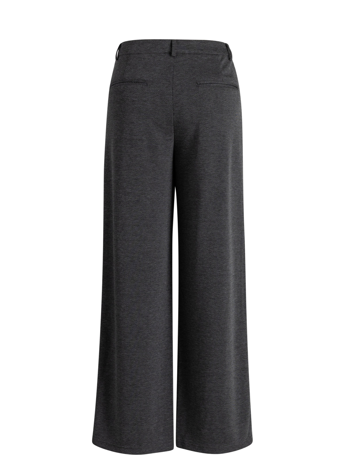 Donkeregrijze broek met wijde pijpen, achterpand met naad, knoopsluiting