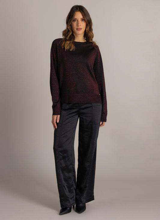 Ivy Beau trui met lange mouwen en ronde hals, donkerpaarse gespikkelde look