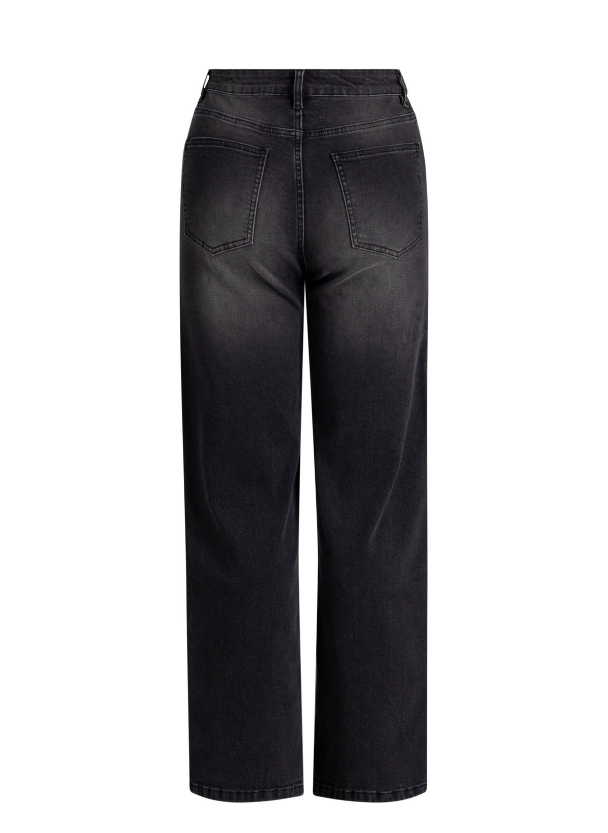 Zwarte denim jeans met hoge taille, voorzakken en achterzakken, rechte pijpen