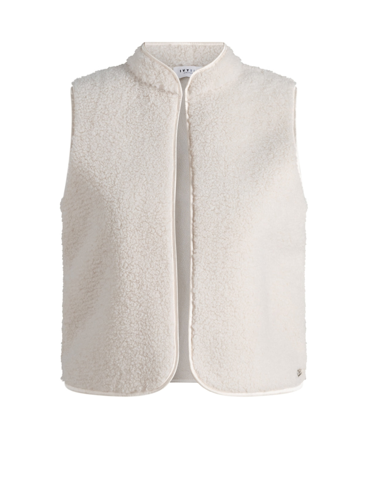 Ivy Beau gilet Moira crèmekleurig teddy gilet met opstaande kraag en rits