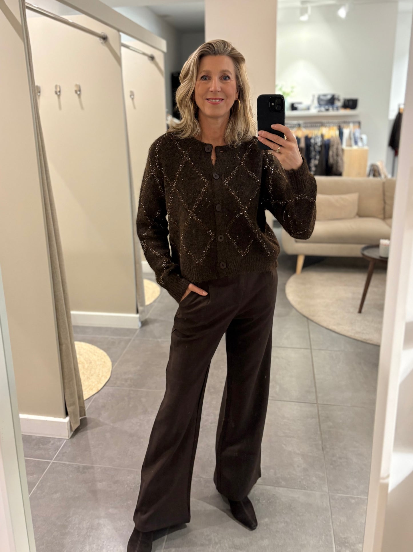 Myraclex vest sparkle ruit bruin/zilver