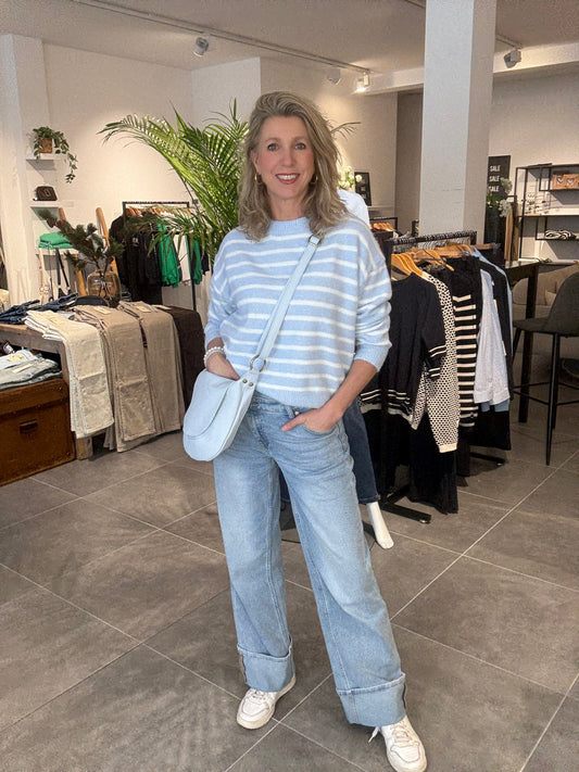 Marivy jeans straight met omslag lichte washing