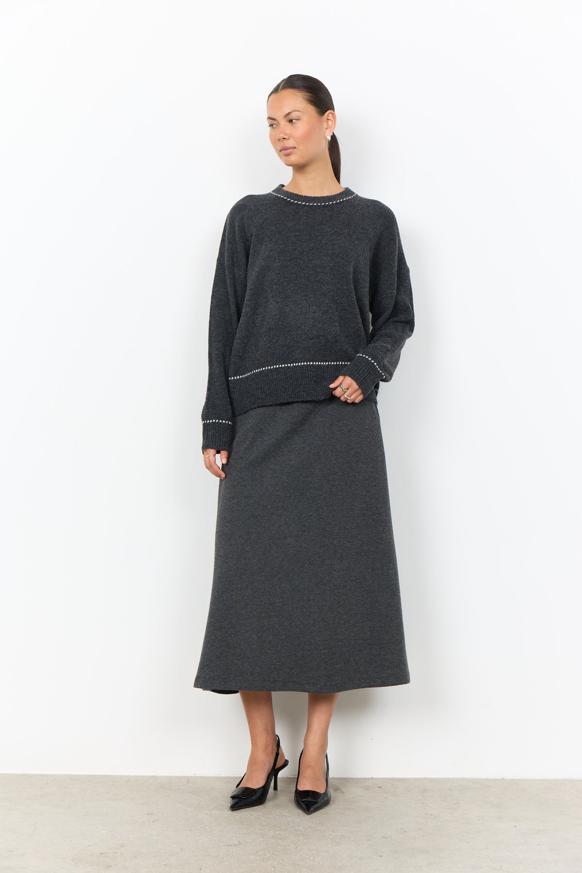 Soyaconcept trui Orlean 18 donkergrijs/offwhite