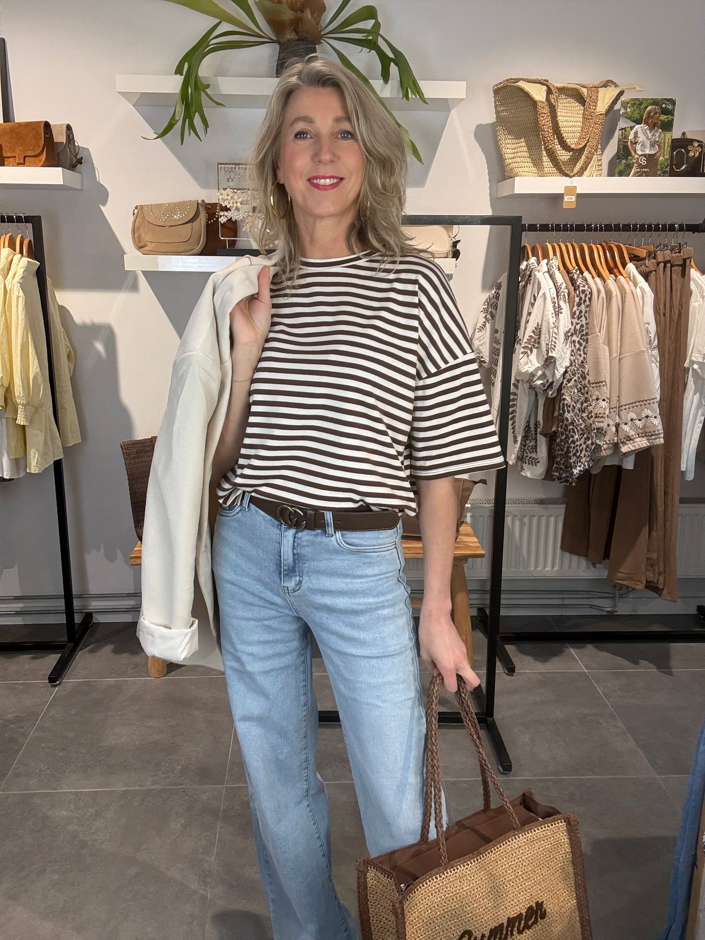 Eight Paris T-shirt streep bruin/lichtzand