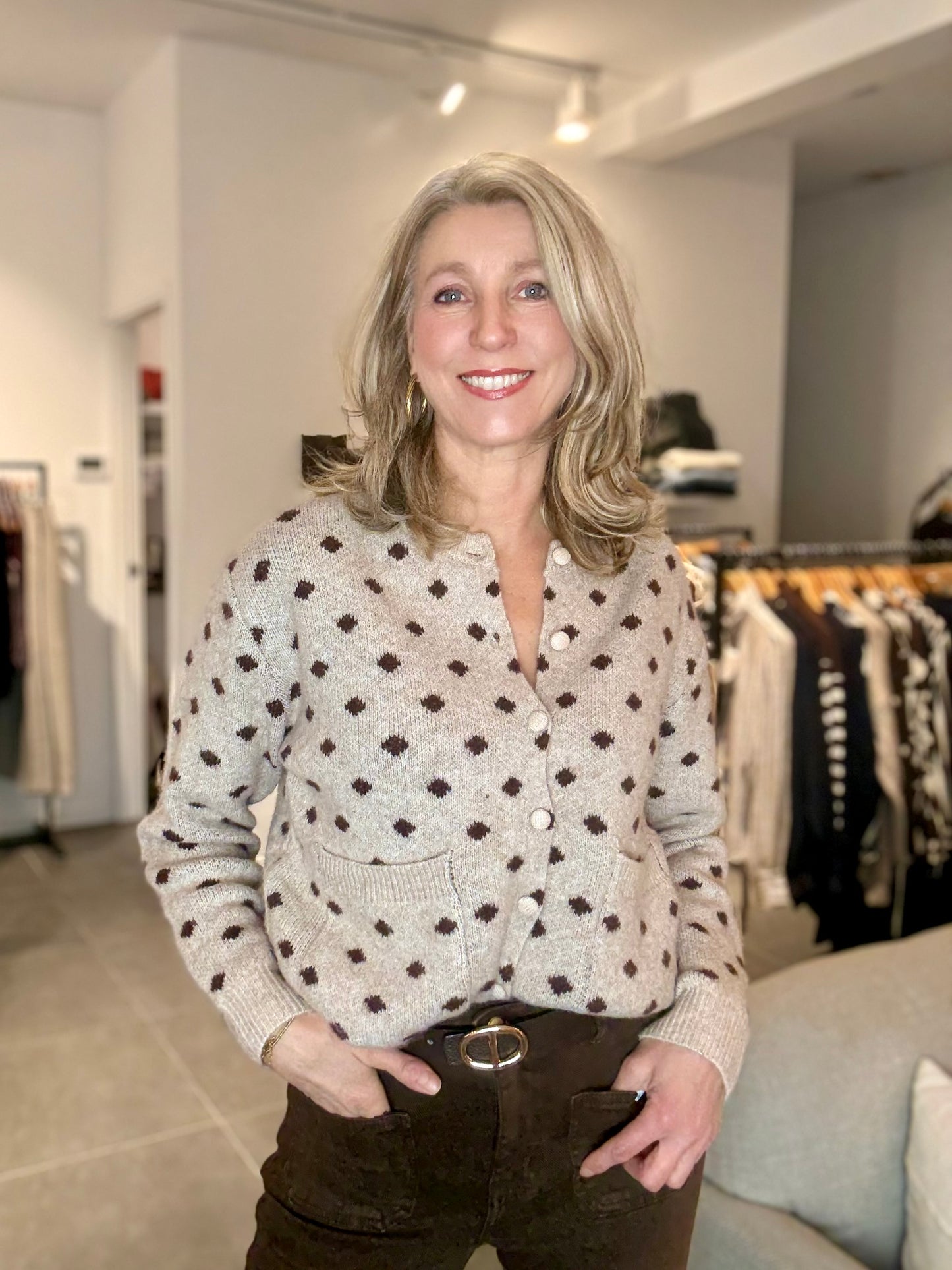 Emma Ella vest stip beige/bruin