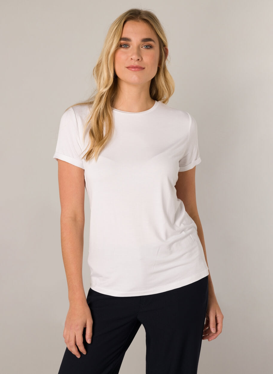 Wit T-shirt met kort mouw en ronde hals van Base Level