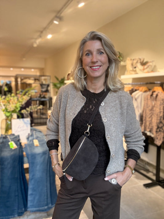 ZB-vest Zoee taupe gebreid vest met knopen, open voorpand