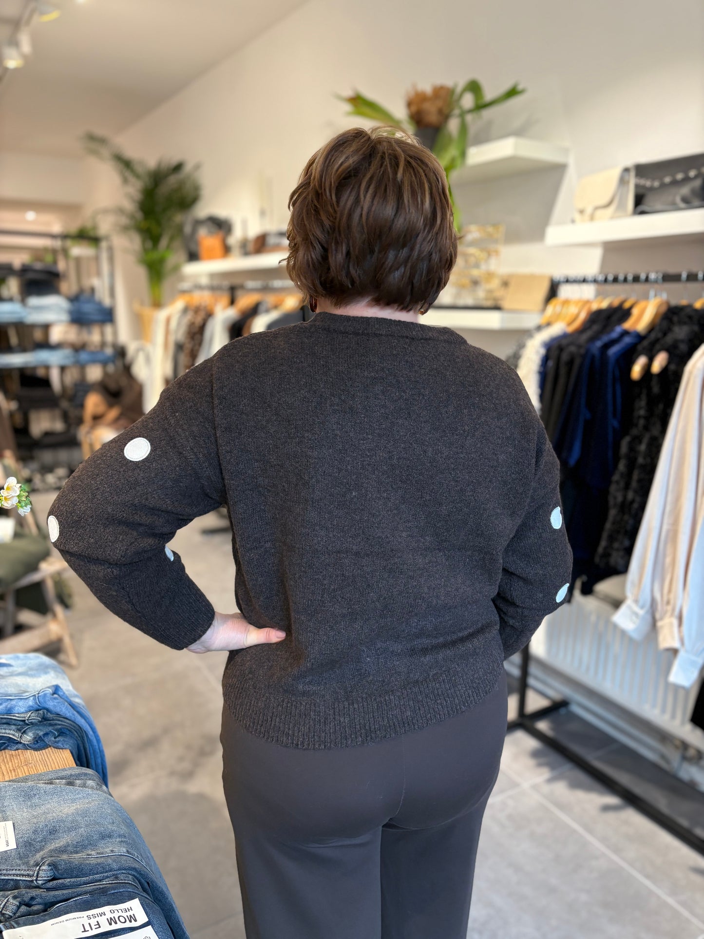 Papillonne trui stip bruin/ecru