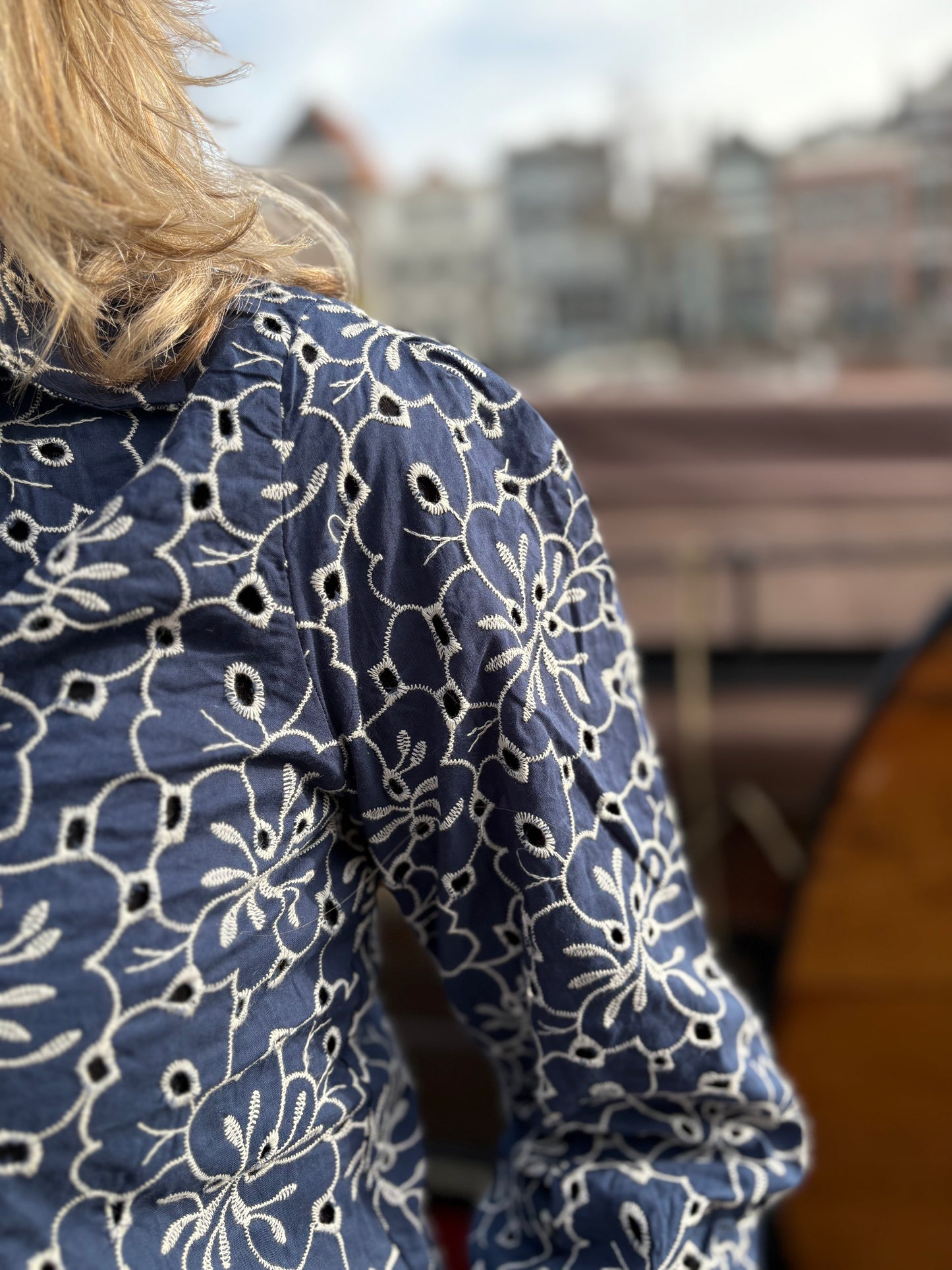 C&S blouse Louisa midnight blue/offwhite