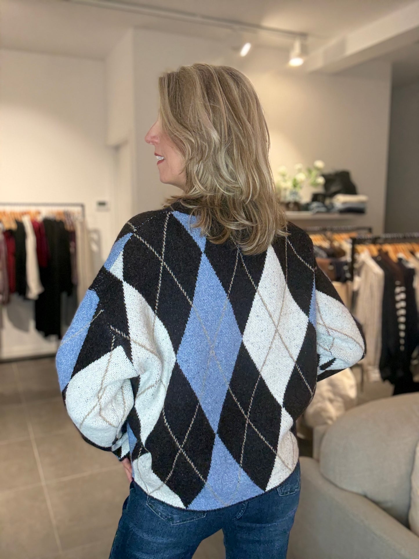 Exquiss's trui ruit blauw/bruin