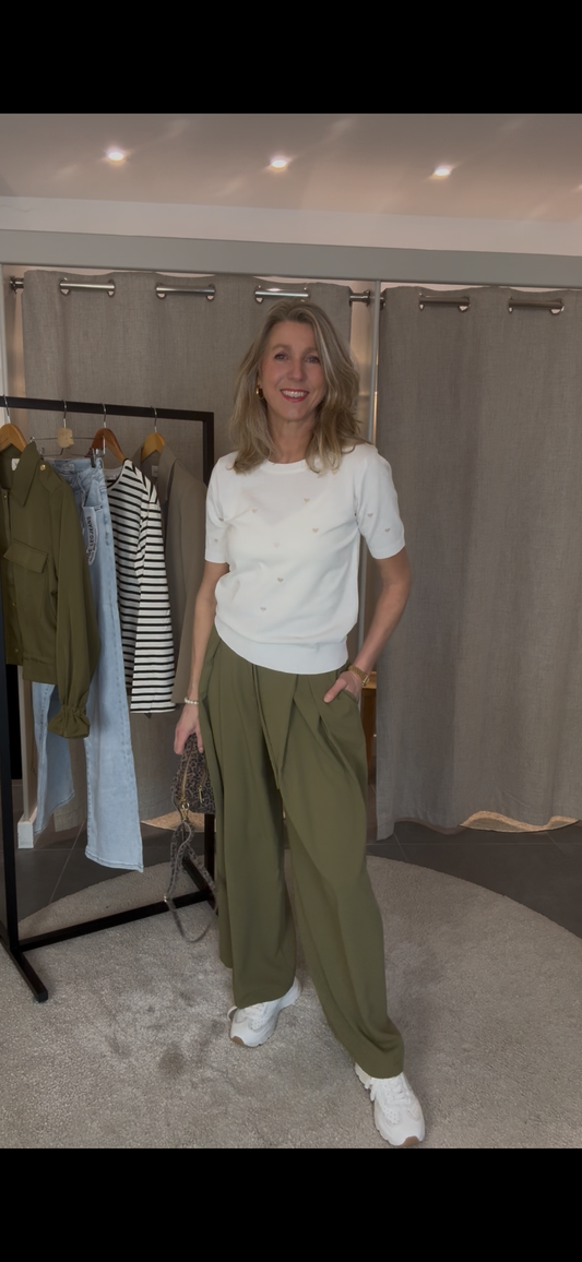 Bisous Project pantalon bandplooi army green